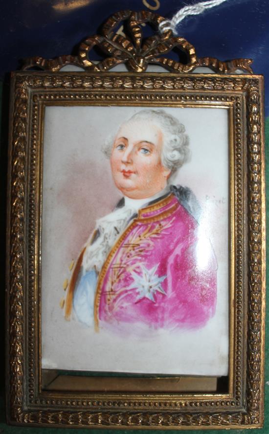 French gilt metal framed porcelain plaque